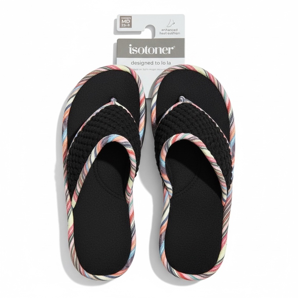 NWT Isotoner Women’s Enhanced Heel Cushion‎ Slippers Sandals **Machine Washable!